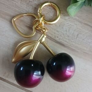 Brand New Black & Purple Cherries! Purse Charm Or Keychain. New